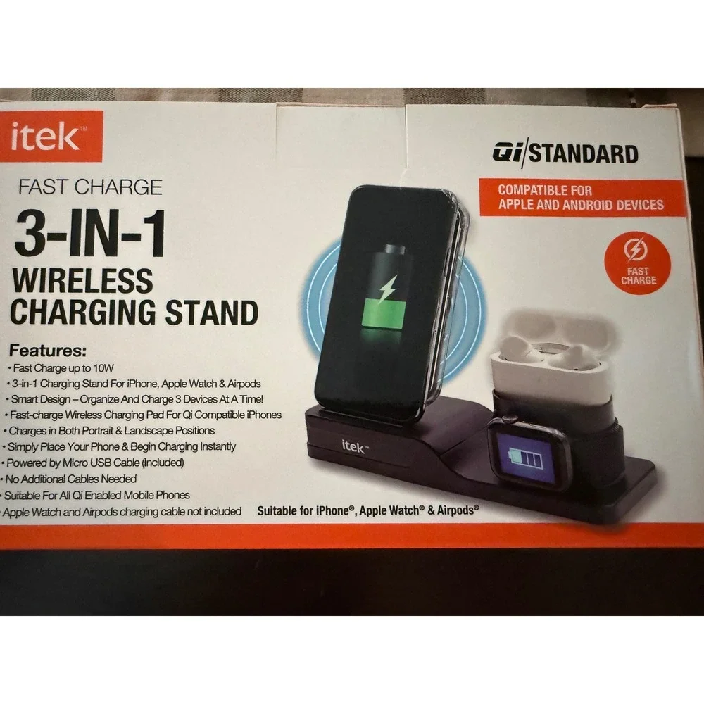 itek 3-in-1 Fast Charge Wireless Charging Stand for iPhone Apple Watch AirPods